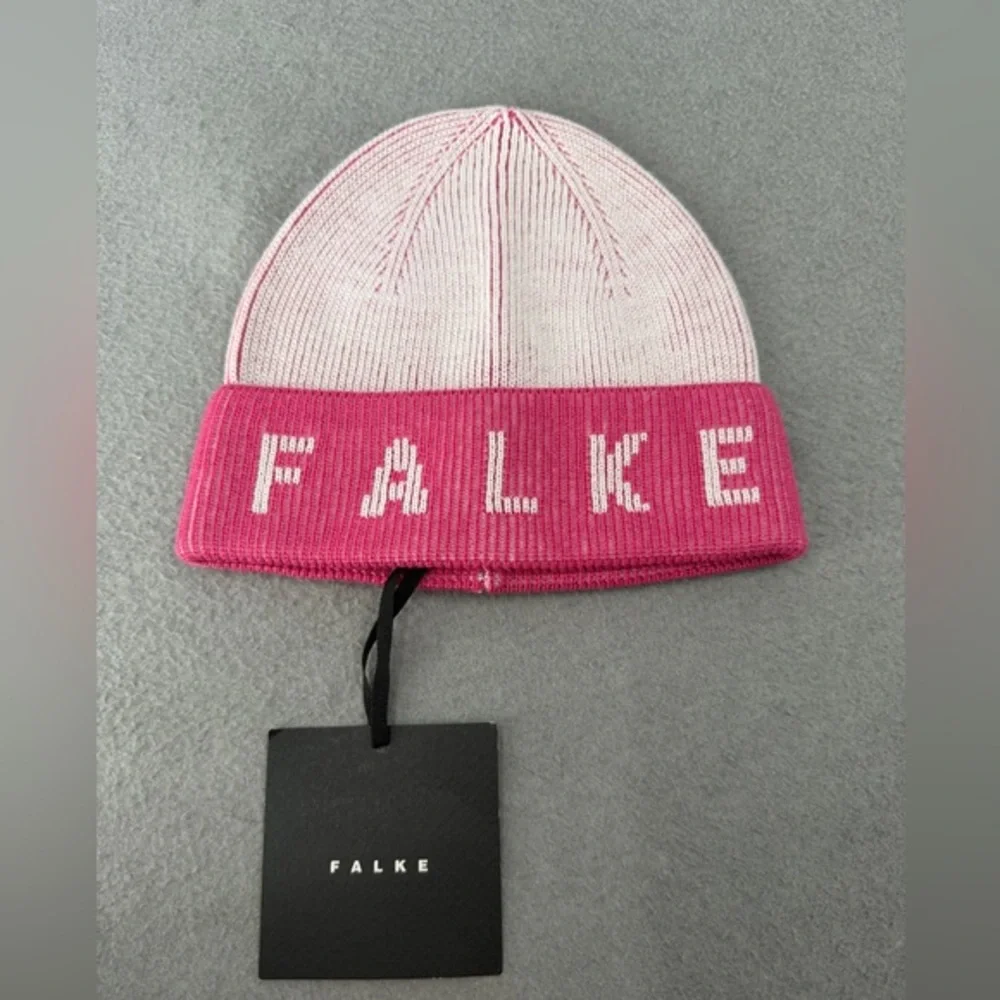 Falke Germany Beanie Hat‎ Unisex Pink Ski Logo Merino Wool Blend Ribbed Sporty